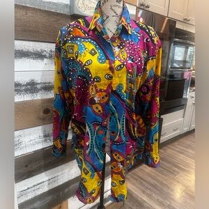 Sheer  Vibrant Multicolor Abstract top